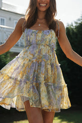 Capri Kisses – Geblümtes Mini-Unterkleid mit gestuften Rüschen und gesmoktem Rücken