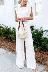 Chic Wear Tooptions – Kurzes Top aus Leinenmischung und Hose mit Taschen und elastischer Taille