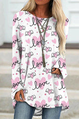 Rundhals-Langarm-T-Shirt mit Valentinstag-Print