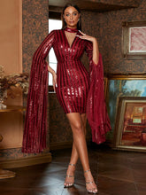 Mini-Cocktailkleid mit Pailletten und Schlitzärmeln, XJ2135