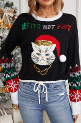 Langärmliger Pullover mit Rundhalsausschnitt und Weihnachtsdruck