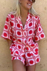 Brighten Any Day – Set aus Hemd aus Leinenmischung mit Sun World-Print und Shorts mit elastischer Taille und Taschen