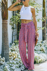 Kassidy – Hoch sitzende Hose mit weitem Bein und Blumenmuster und Schnürung vorne