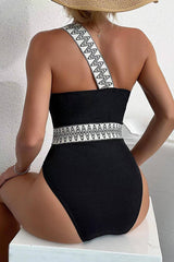Kendall Einteiliger Badeanzug mit Kontrastbesatz und One-Shoulder-Träger