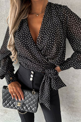 Sexy Bluse mit V-Ausschnitt und Print zum Binden