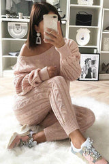 Elevated Comfort Set aus Zopfmusterpullover und Slim Fit-Hose