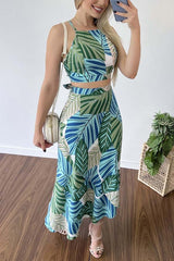 Planting Kisses – Bedrucktes Oberteil und Rock mit Bindeband hinten