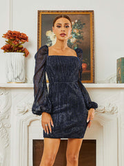 Square Neck Backless Lantern Sleeve Bodycon Homecoming Dress RH30626