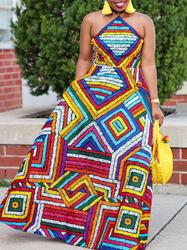 Indiebeautie Printed Halter Maxi Dress