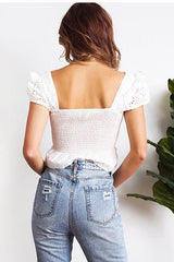 Soak Up the Sun – Crop-Top mit Spitzen-Puffärmeln