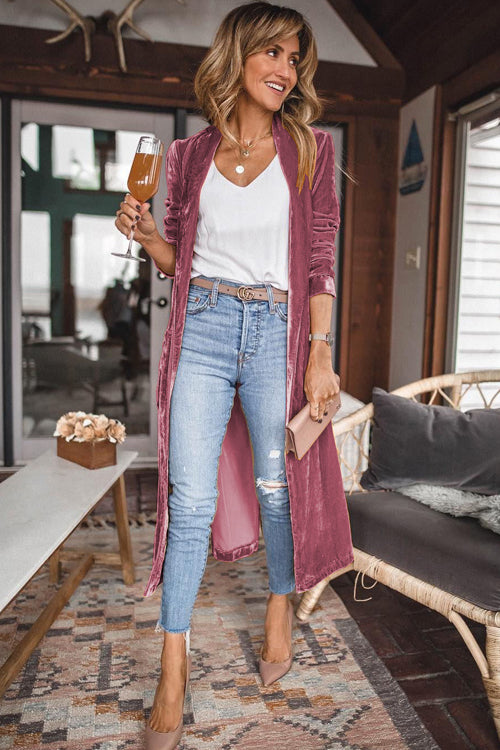 Live In Joy Velvet Long Sleeve Coat - 7 Colors