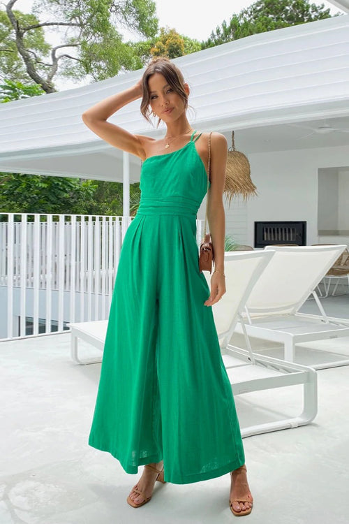 Just Kick It One Shoulder Wide-Leg Jumpsuit - 4 Colors