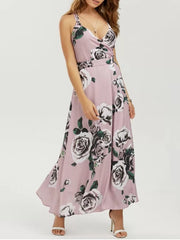 Cute Floral Strappy Beach Maxi Dress