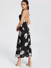Fun High Slit Open Back Flower Cami Dress