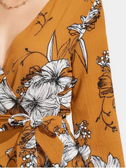 Cheap Floral Print Belted Asymmetric Dress