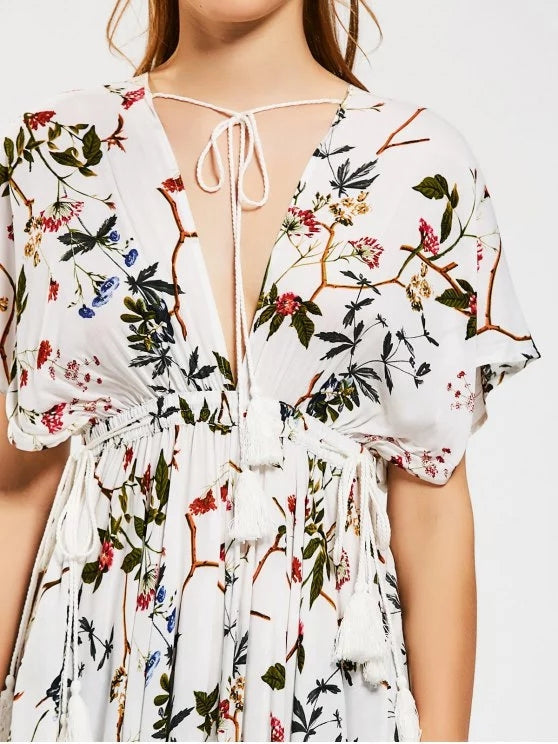 Gorgeous Empire Waist Floral Asymmetrical Midi Dress
