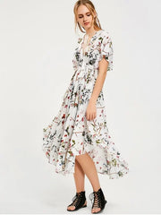 Gorgeous Empire Waist Floral Asymmetrical Midi Dress