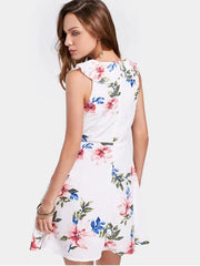 Gorgeous Floral Print Criss Cross Ruffled Plunge Dress