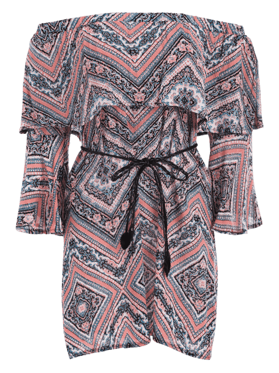 Stunning Tribal Print Flounce Flare Sleeve Belted Dress