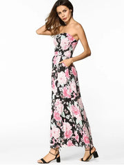Pretty High Waist Floral Maxi Bandeau Dress
