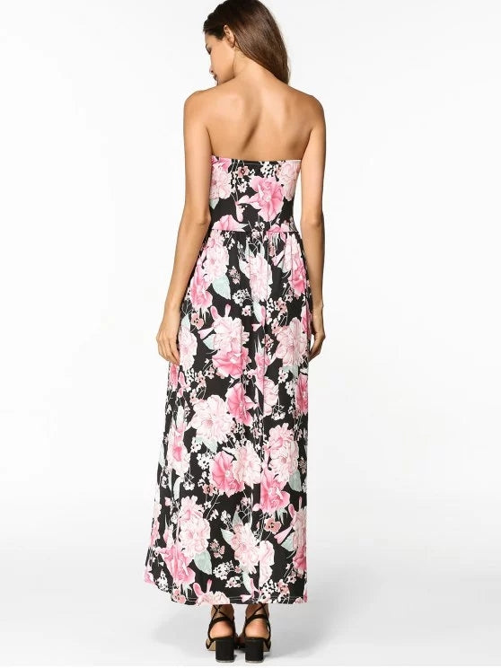 Pretty High Waist Floral Maxi Bandeau Dress