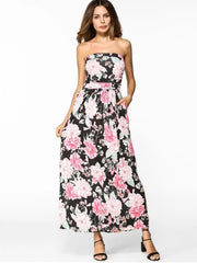 Pretty High Waist Floral Maxi Bandeau Dress