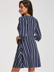 Fashion Striped Plunging Neck Skater Dress