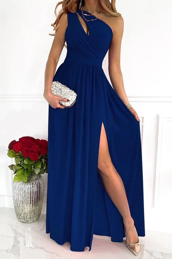 Solid One Shoulder Trendy Party/Elegant Maxi Dress