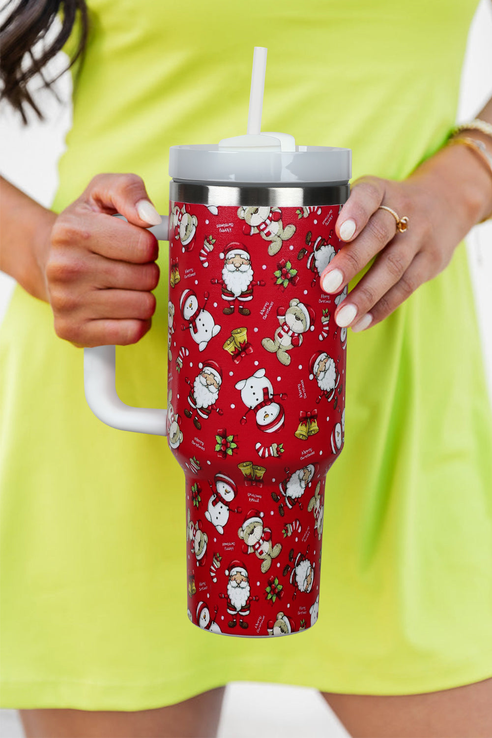 Edelstahlbecher mit feuerrotem Weihnachtsdruck, 1,2 l