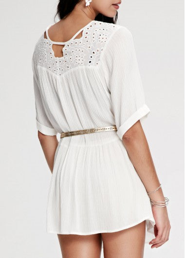 Trendy Panel Half Sleeve White Mini Dress