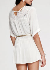 Trendy Panel Half Sleeve White Mini Dress