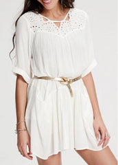 Trendy Panel Half Sleeve White Mini Dress