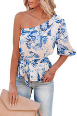 Hello Beautiful One-Shoulder-Top mit Print