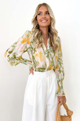 Step It Up Print Button-Down-Langarmoberteil – 2 Farben