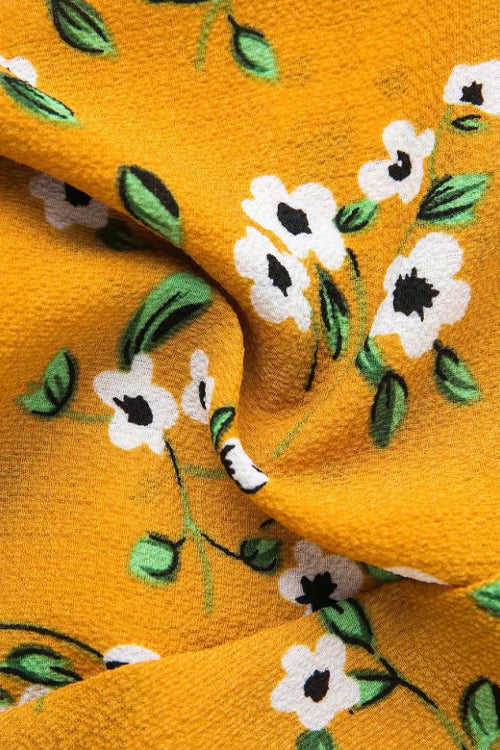 Gelbes Minikleid mit V-Ausschnitt und Blumenmuster