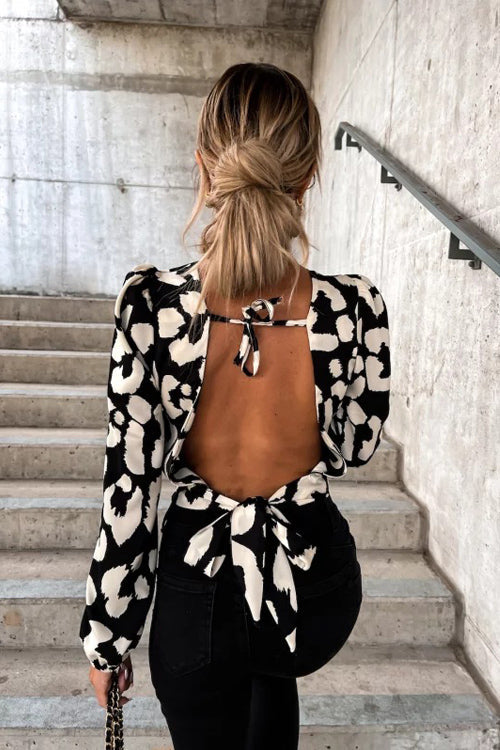 Season To Shine – Rückenfreies Langarm-Top mit Leopardenmuster – 2 Farben