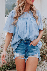 Mind On Sunshine Floral Jacquard Kurzarm-Top – 6 Farben