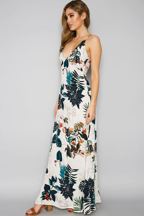 Tropical Forest Print Maxi Dress