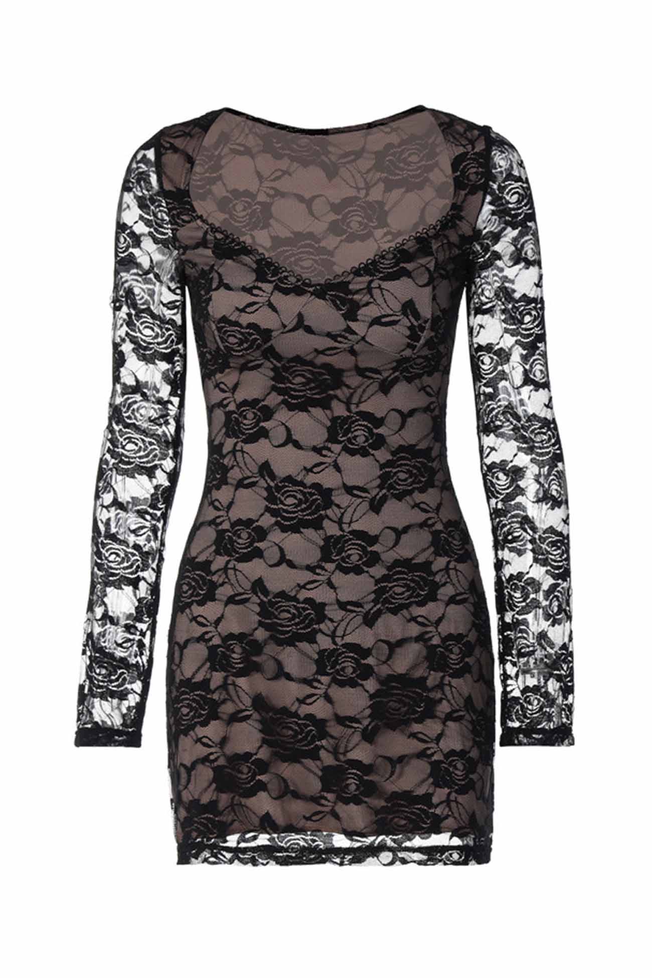 Lace Cutout Long Sleeve Mini Dress