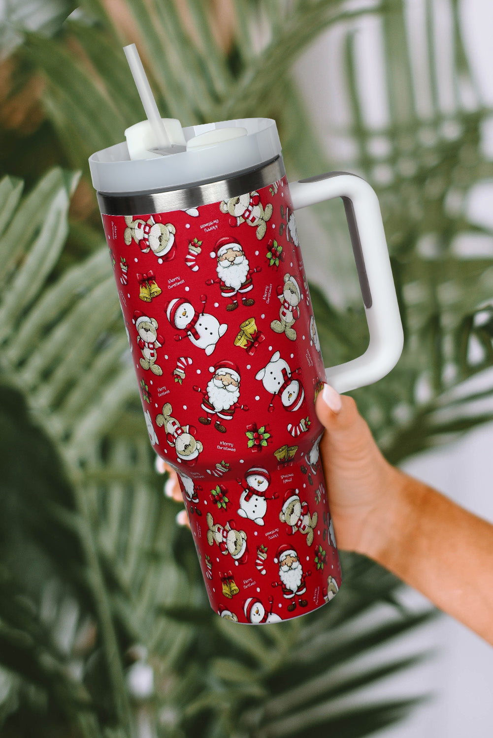 Edelstahlbecher mit feuerrotem Weihnachtsdruck, 1,2 l