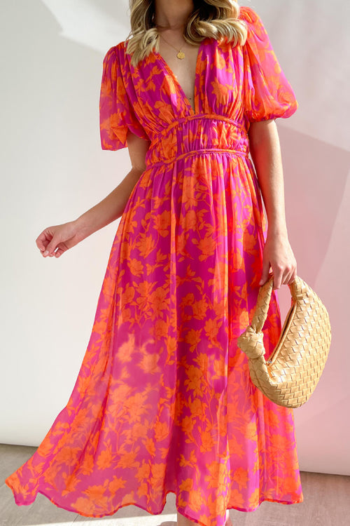 Real Love Print Puff Sleeve Maxi Dress - 6 Colors