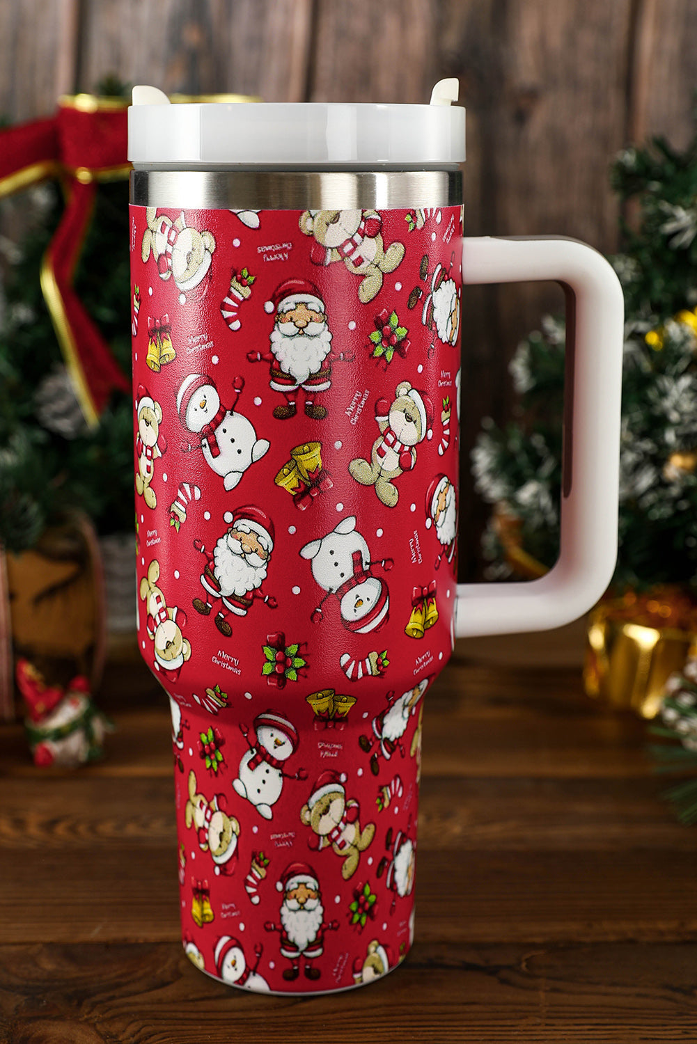 Edelstahlbecher mit feuerrotem Weihnachtsdruck, 1,2 l