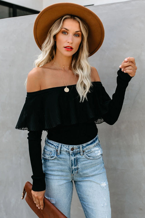 Romance Forever – Schulterfreies Chiffon-Stricktop