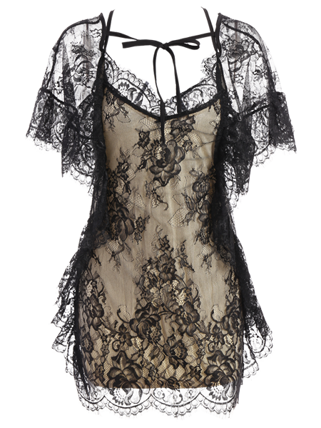 Flounced See-Through Lace Dress