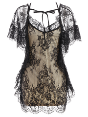 Flounced See-Through Lace Dress