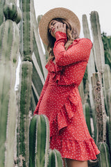 Kleid mit gepunkteten Rüschen