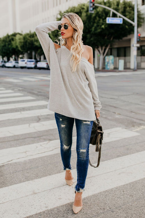 Daydream Lavender Cold Shoulder Long Sleeve T-shirt