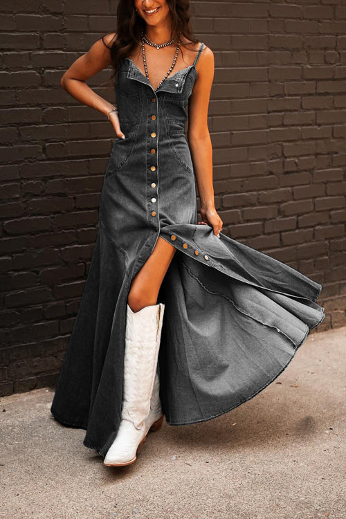 Gorgeous Composure Denim Maxi Dress - 2 Colors