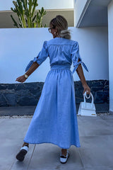 On This Sweet Day Button Down Denim Maxi Dress