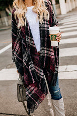 Accomplished Plaid Tassel Print OL Knit Cardigan